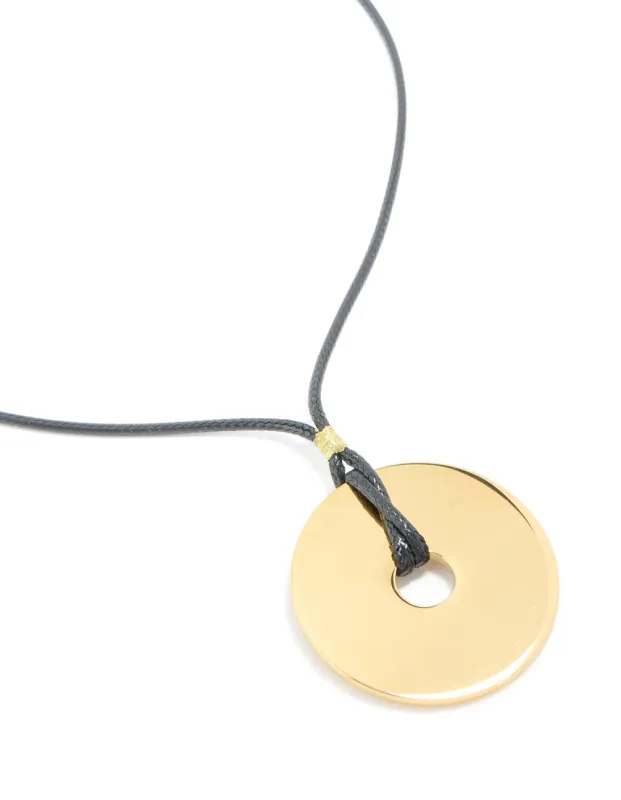 Waterproof Gold Plated Stainless Steel Circle Pendant Dainty Cord Necklace sold by lovisa