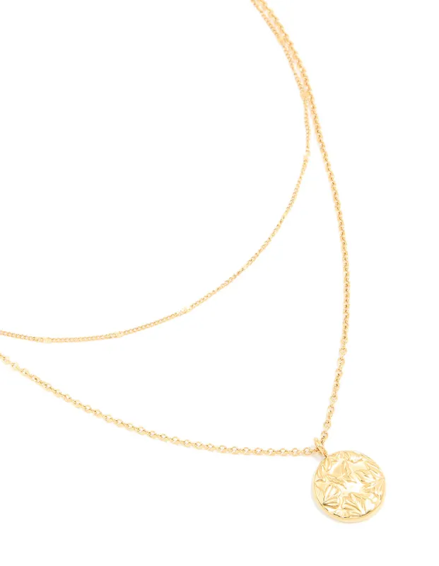 Waterproof Gold Plated Stainless Steel Fine Chain & Disc Pendant Layered Necklace sold by lovisa