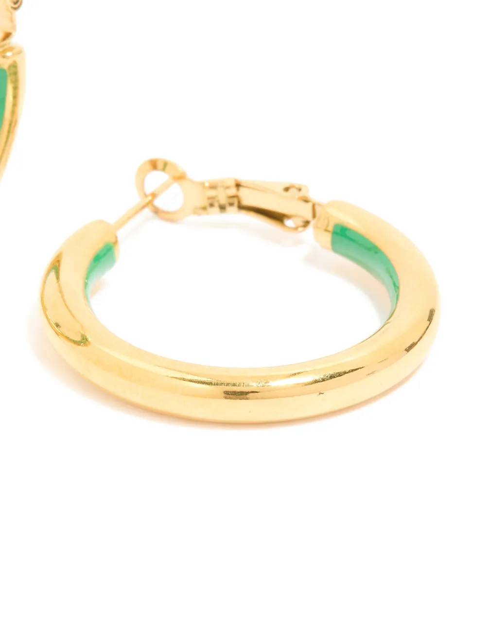 Waterproof Gold Plated Stainless Steel Half Green Enamel Hoop Earrings sold by lovisa product image thumbnail 3