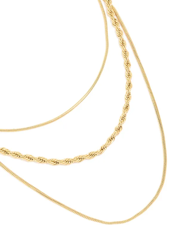 Waterproof Gold Plated Stainless Steel Mixed Chain Layered Necklace sold by lovisa