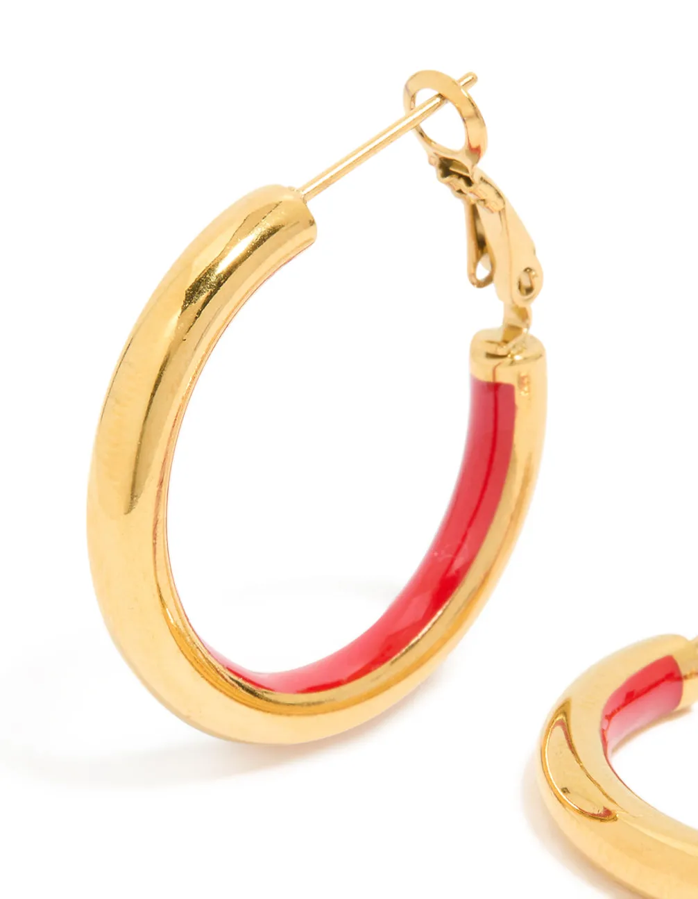 Waterproof Gold Plated Stainless Steel Half Red Enamel Hoop Earrings sold by lovisa product image thumbnail 2