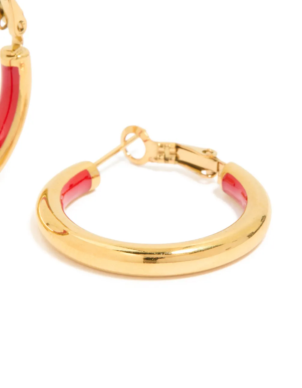 Waterproof Gold Plated Stainless Steel Half Red Enamel Hoop Earrings sold by lovisa product image thumbnail 3