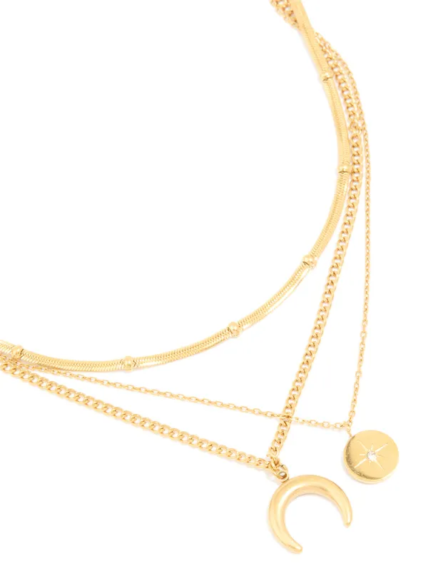 Waterproof Gold Plated Stainless Steel Mixed Pendants Layered Necklace sold by lovisa