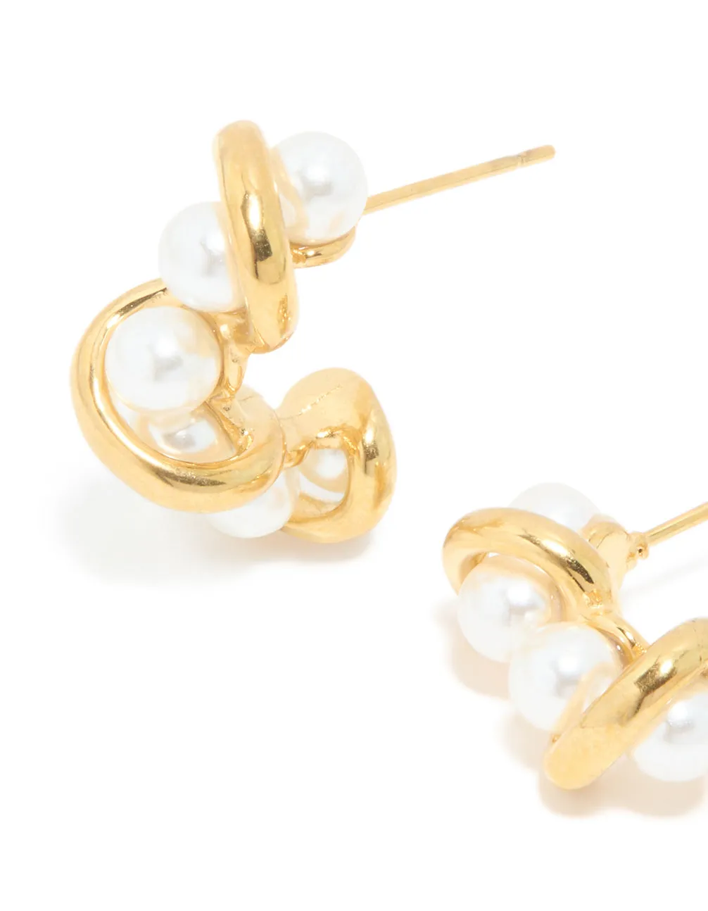 Waterproof Gold Plated Stainless Steel Pearl Wire Hoop Earrings sold by lovisa product image thumbnail 2