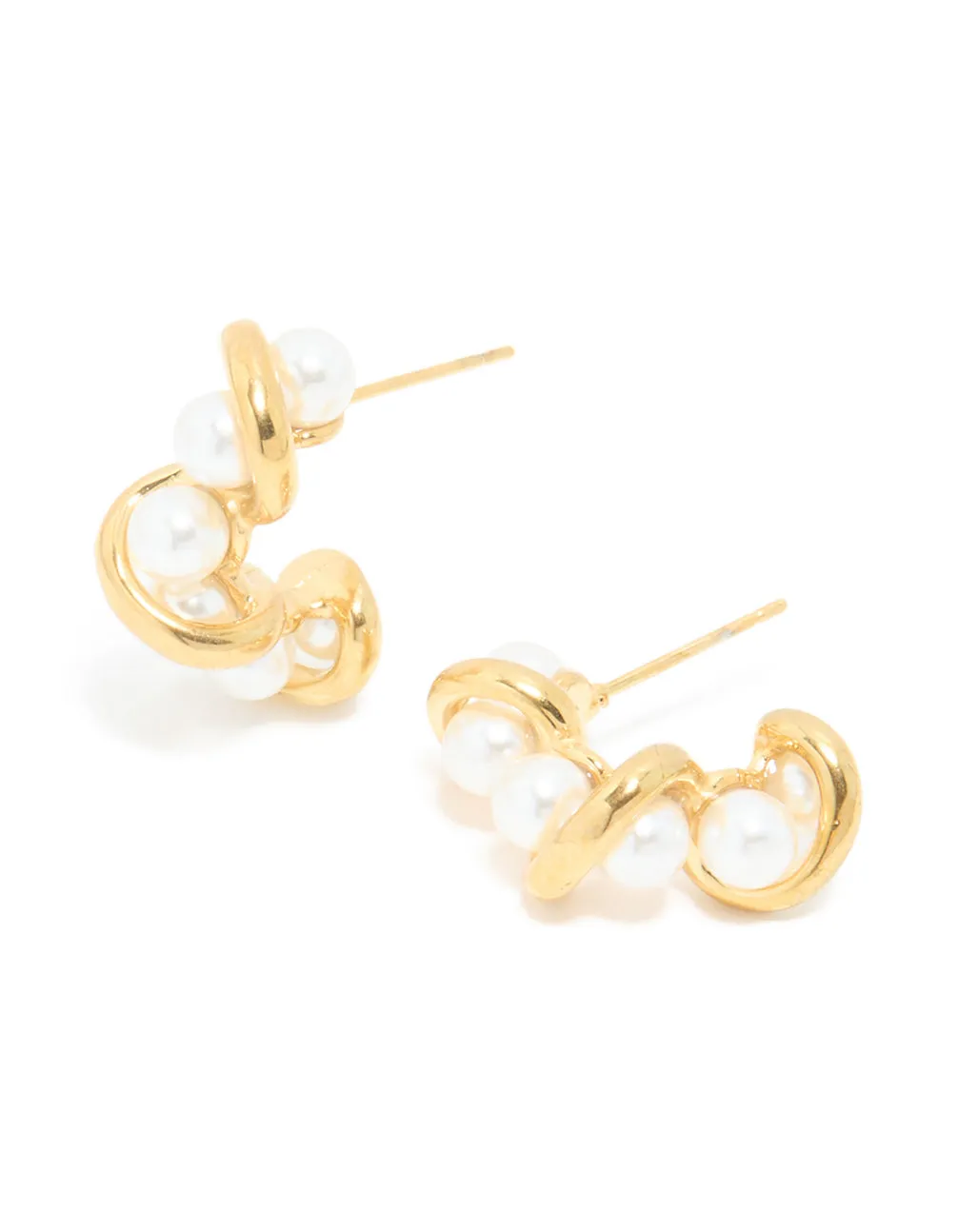 Waterproof Gold Plated Stainless Steel Pearl Wire Hoop Earrings sold by lovisa