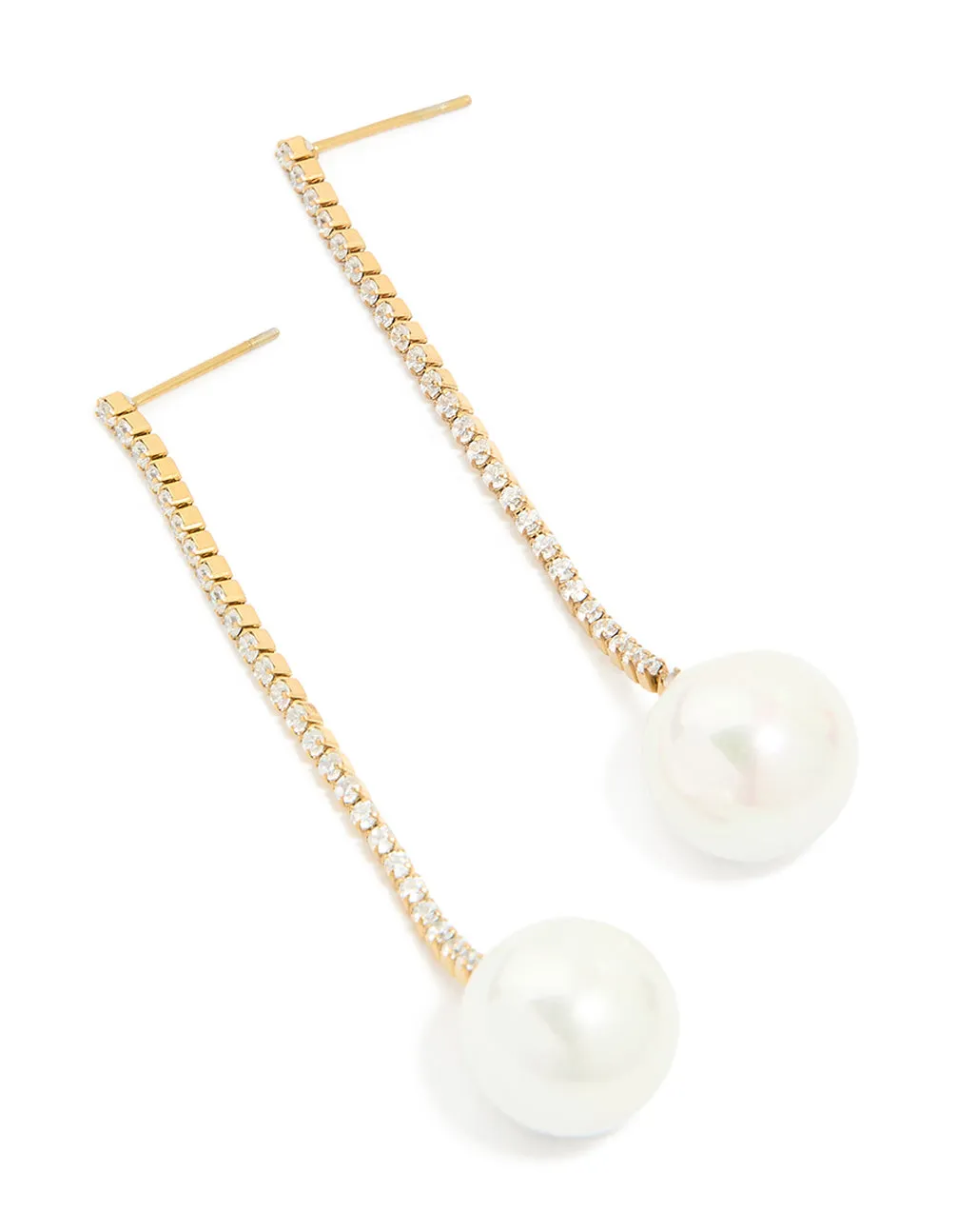 Waterproof Gold Plated Stainless Steel Pearl Diamante Cup Chain Drop Earrings sold by lovisa