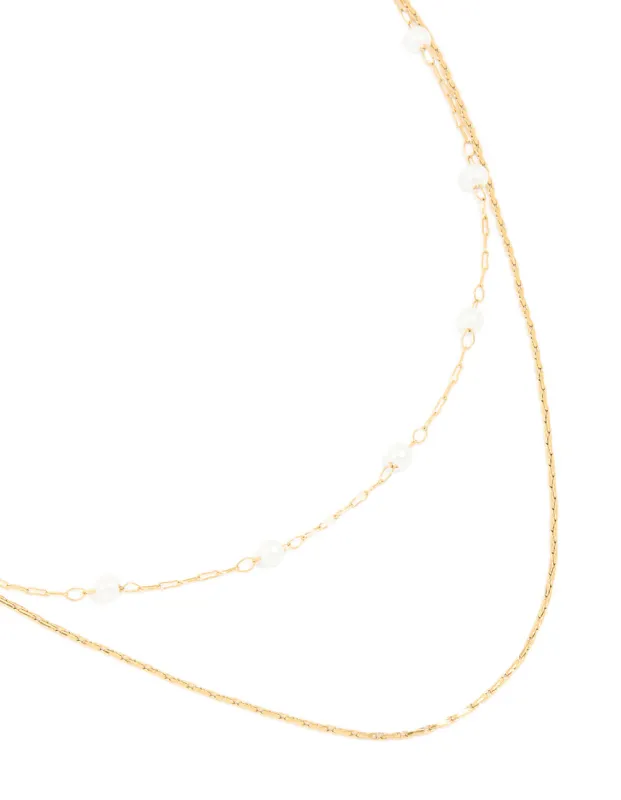 Waterproof Gold Plated Stainless Steel Pearl Beaded & Chain Layered Necklace sold by lovisa