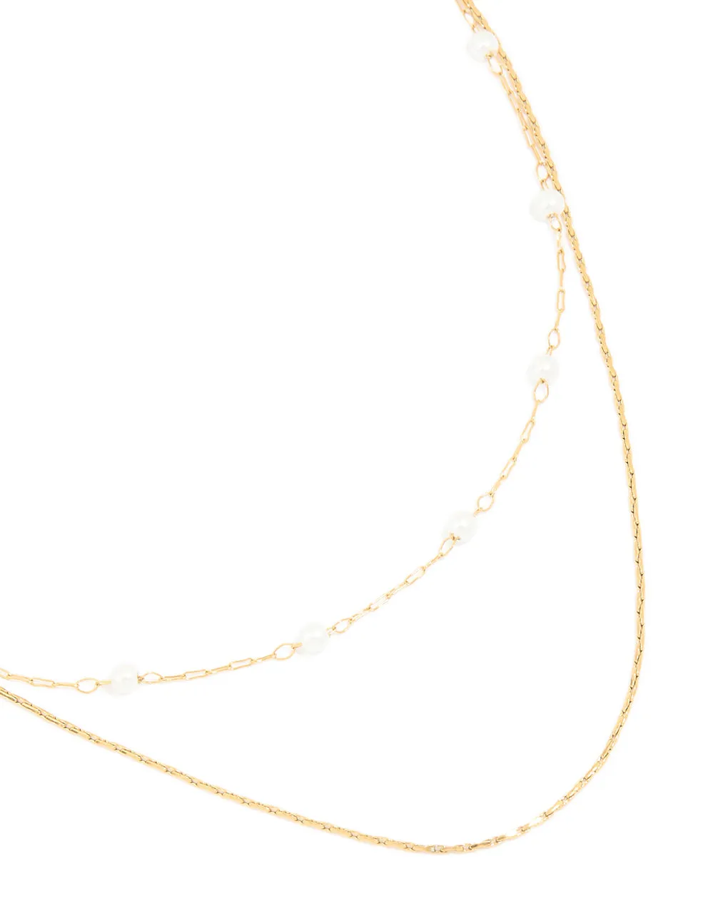 Waterproof Gold Plated Stainless Steel Pearl Beaded & Chain Layered Necklace sold by lovisa