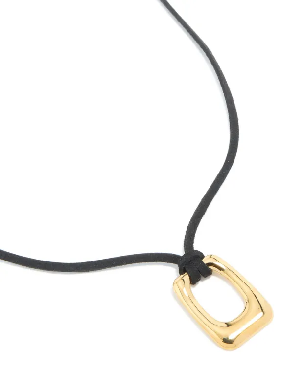 Waterproof Gold Plated Stainless Steel Rectangle Pendant Cord Necklace sold by lovisa