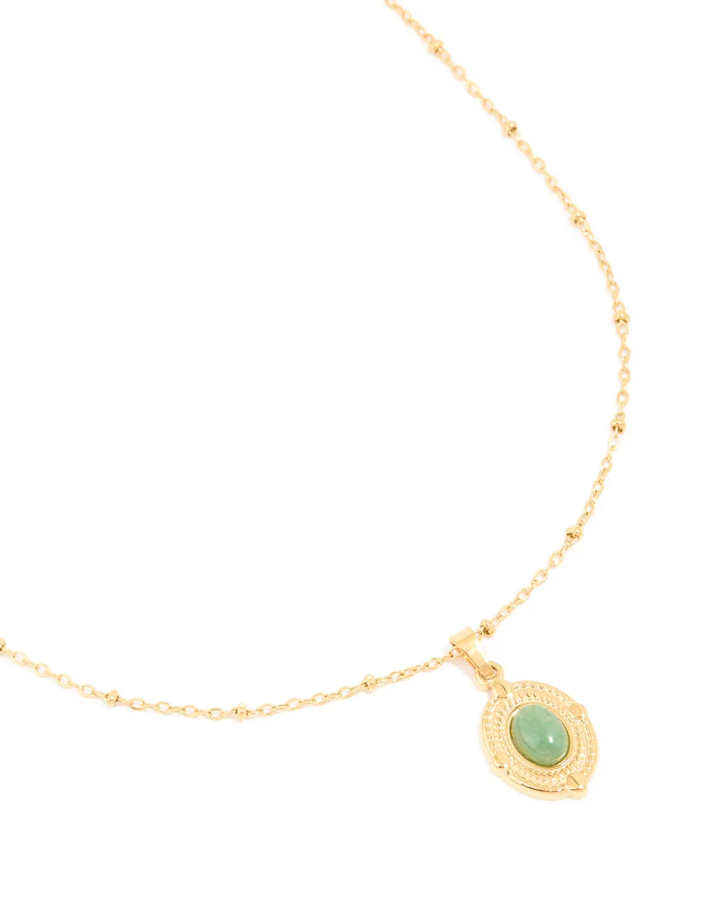 Waterproof Gold Plated Stainless Steel Green Semi Precious Stone Boho Disc Necklace sold by lovisa