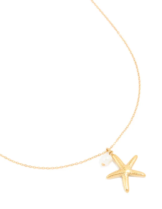 Waterproof Gold Plated Stainless Steel Pearl Starfish Pendant Necklace sold by lovisa