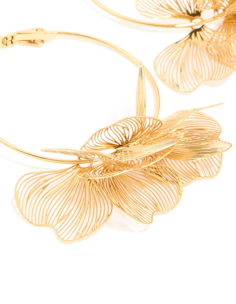 Waterproof Gold Plated Stainless SteelEtched Flower Hoop Earrings sold by lovisa product image thumbnail 2