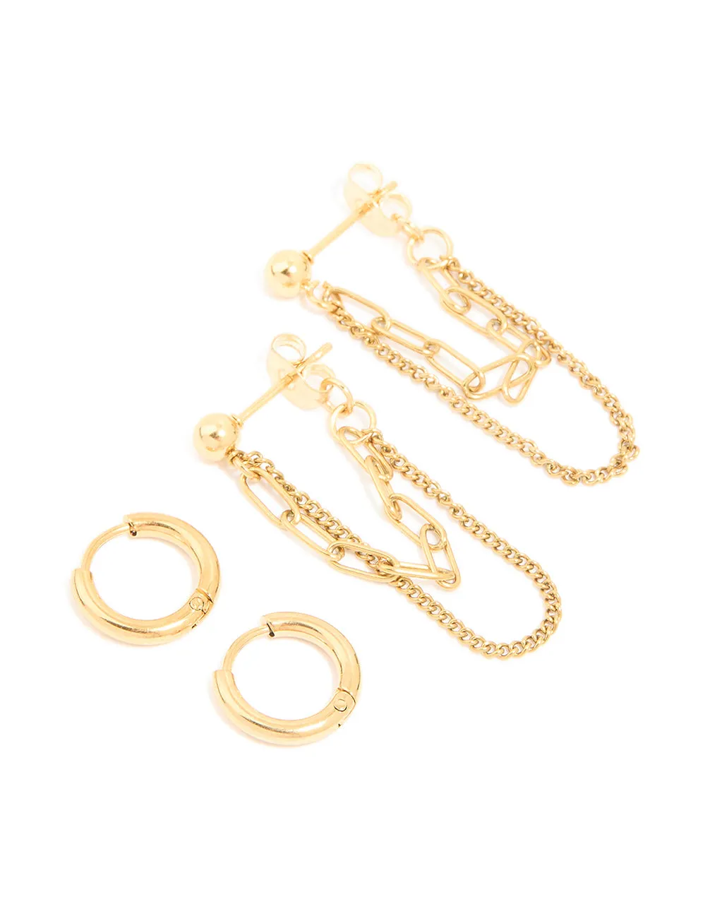 Waterproof Gold Plated Stainless Steel Classic Chain Earrings & Huggie Earrings 2-Pack sold by lovisa