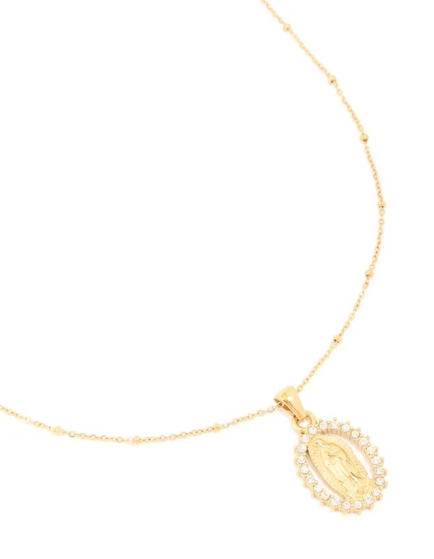 Waterproof Gold Plated Stainless Steel Diamante Mary Pendant Necklace sold by lovisa