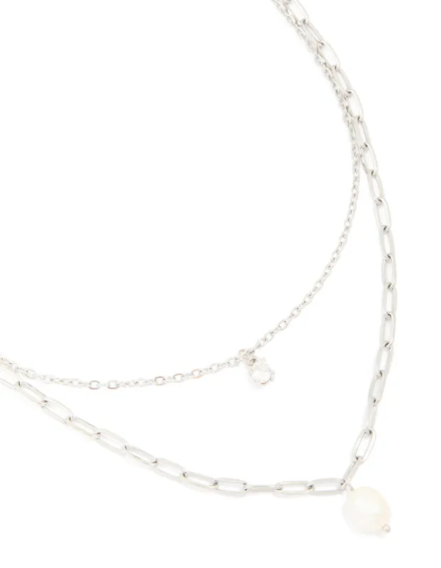 Waterproof Stainless Steel Diamante & Freshwater Pearl Chain Layered Necklace sold by lovisa