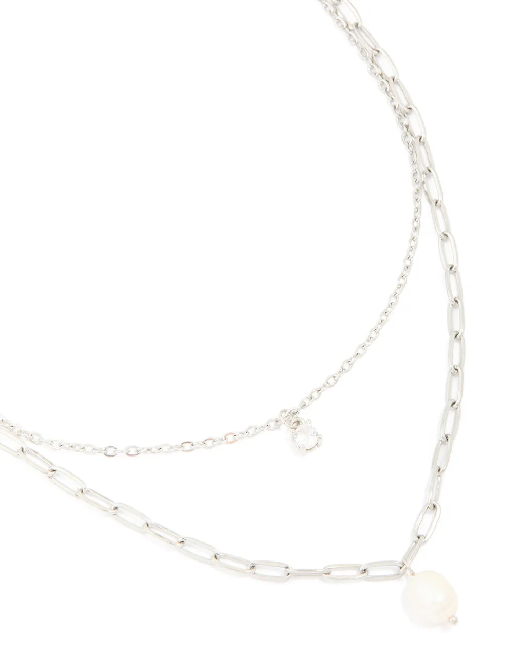 Waterproof Stainless Steel Diamante & Freshwater Pearl Chain Layered Necklace sold by lovisa