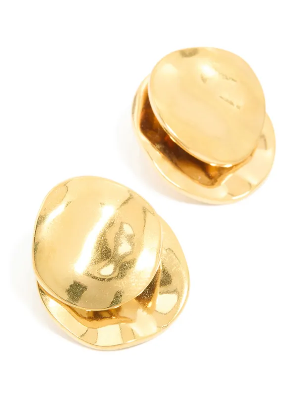 Waterproof Gold Plated Stainless Steel Double Crinkle Disc Stud Earrings made by lovisa