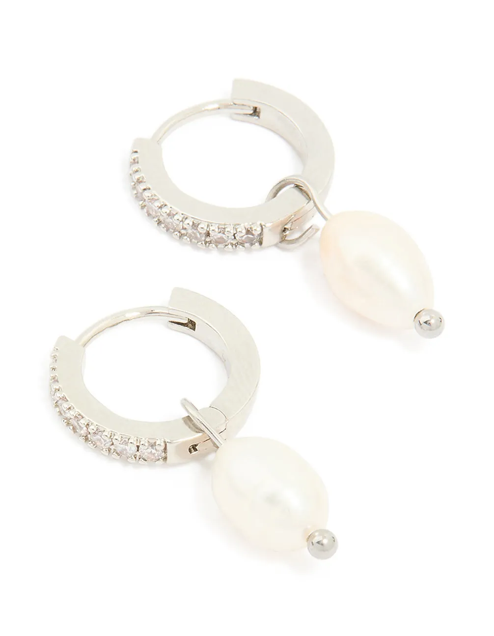 Waterproof Stainless Steel Diamante Freshwater Pearl Drop Huggie Earrings sold by lovisa