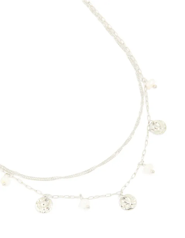Waterproof Stainless Steel Pearl & Molten Pendant Chain Layered Necklace sold by lovisa