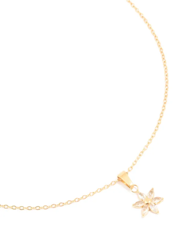 Waterproof Gold Plated Stainless Steel Cubic Zirconia Flower Pendant Necklace sold by lovisa