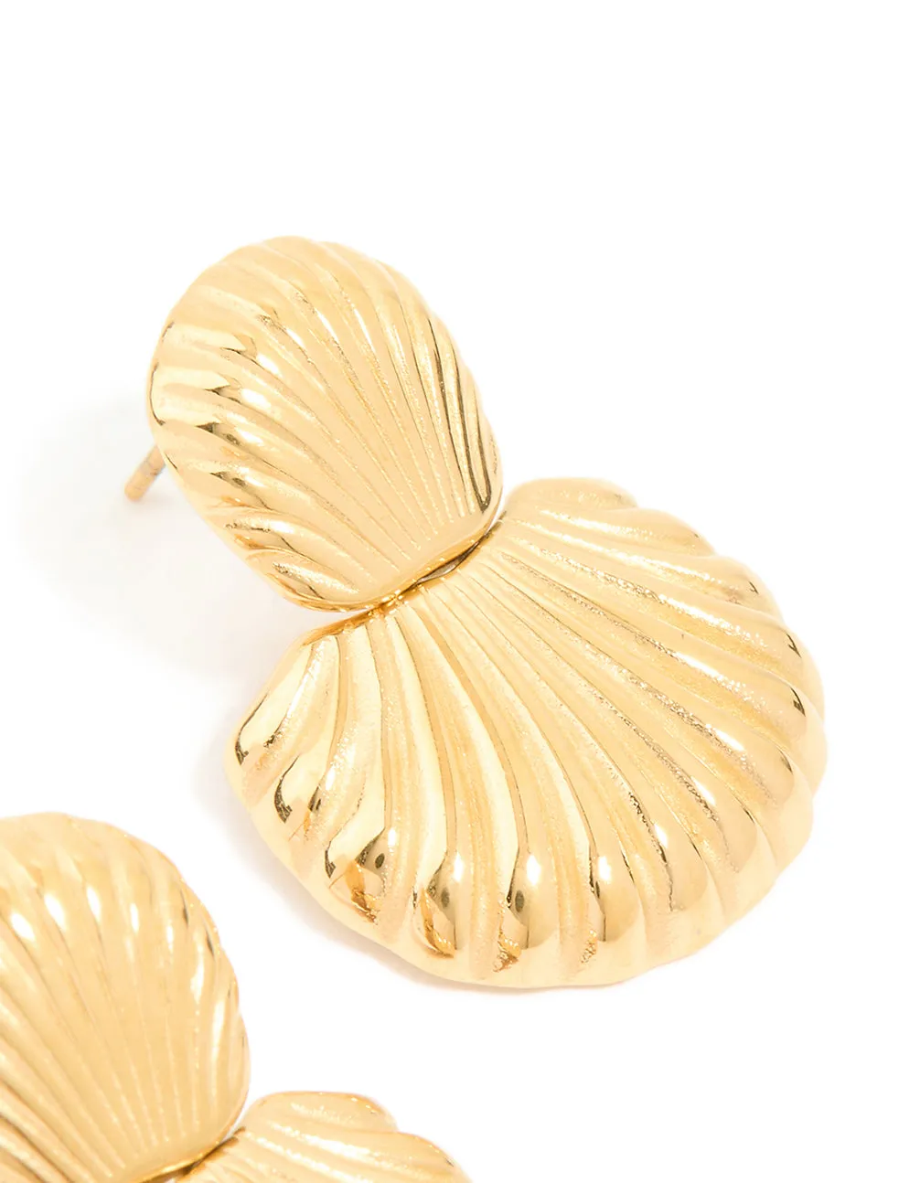 Waterproof Gold Plated Stainless Steel Double Shell Stud Drop Earrings sold by lovisa product image thumbnail 3