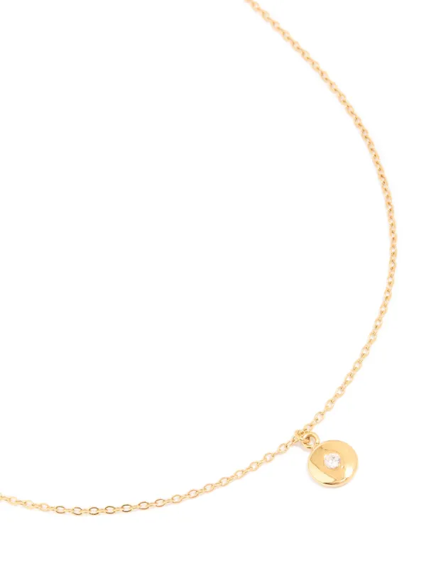 Waterproof Gold Plated Stainless Steel Cubic Zirconia Disc Pendant Necklace sold by lovisa