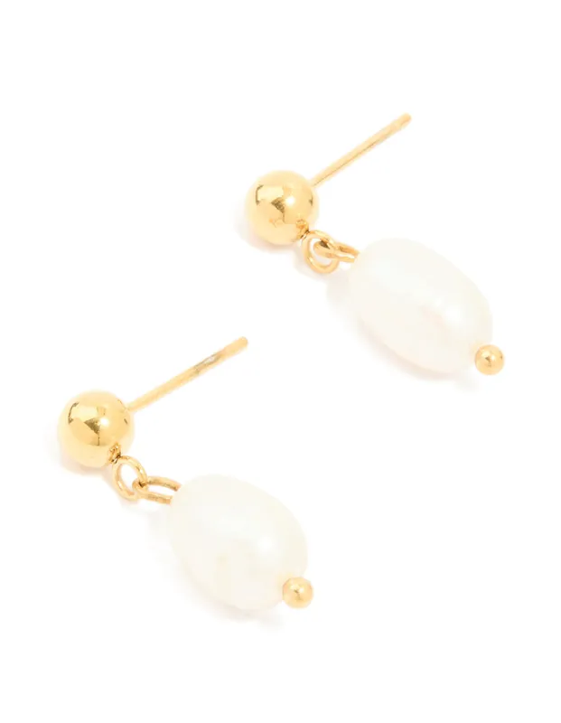 Waterproof Gold Plated Stainless Steel Pearl & Ball Stud Drop Earrings sold by lovisa