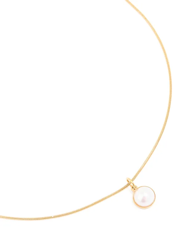 Waterproof Gold Plated Stainless Steel Freshwater Pearl Pendant Necklace sold by lovisa