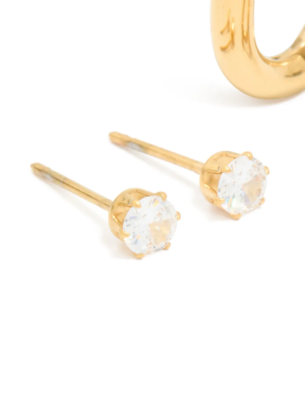 Waterproof Gold Plated Stainless Steel Rectangle Hoop Earrings & Cubic Zirconia Studs 2-Pack sold by lovisa product image thumbnail 2