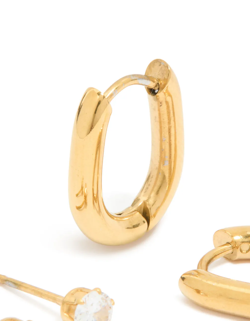 Waterproof Gold Plated Stainless Steel Rectangle Hoop Earrings & Cubic Zirconia Studs 2-Pack sold by lovisa product image thumbnail 3