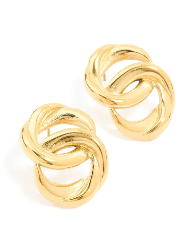Waterproof Gold Plated Stainless Steel Round Linked Stud Earrings sold by lovisa