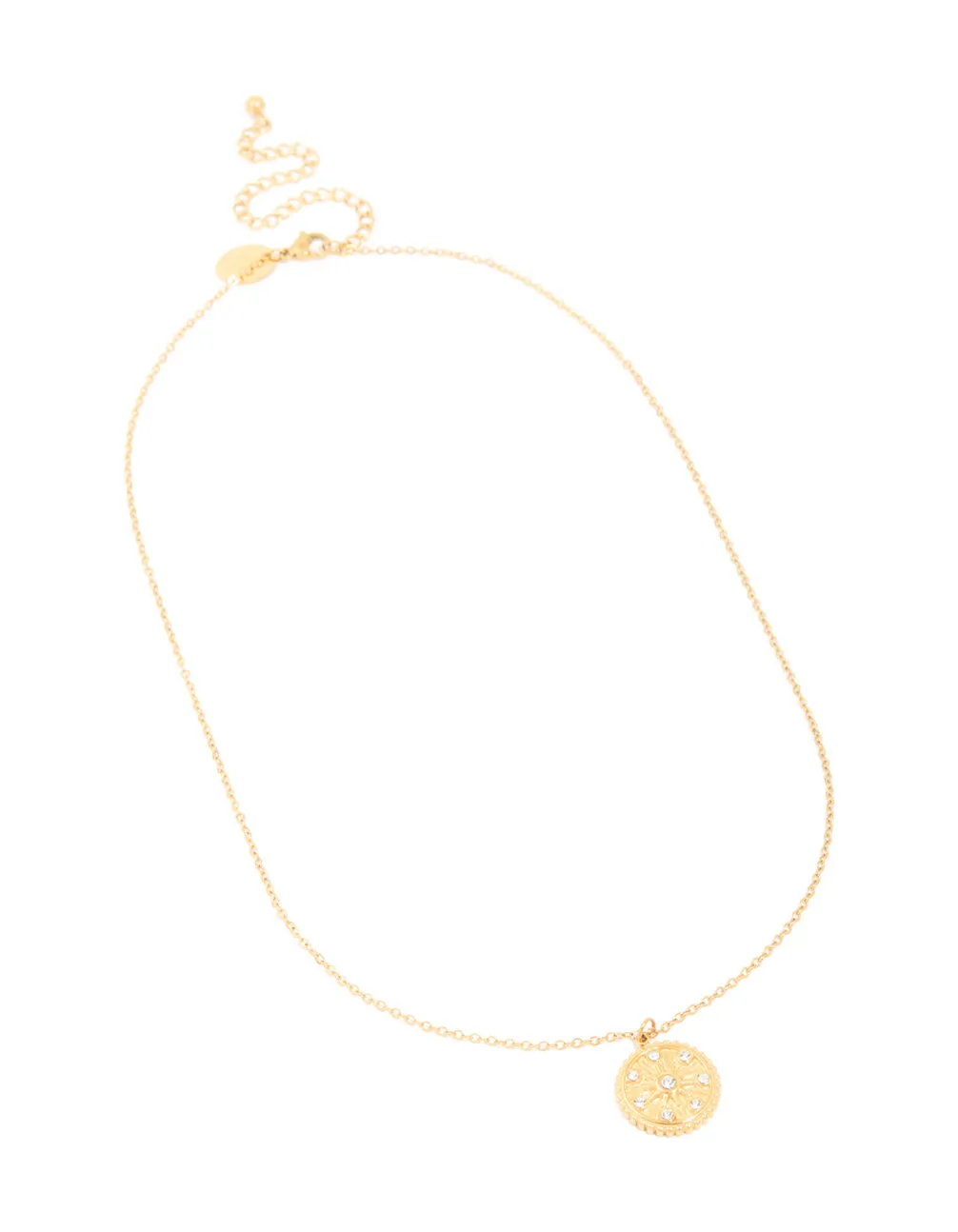 Waterproof Gold Plated Diamante Detail Sundial Pendant Necklace sold by lovisa product image thumbnail 2