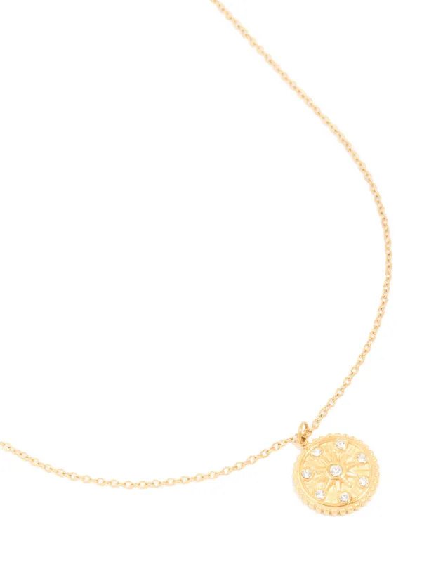 Waterproof Gold Plated Diamante Detail Sundial Pendant Necklace sold by lovisa