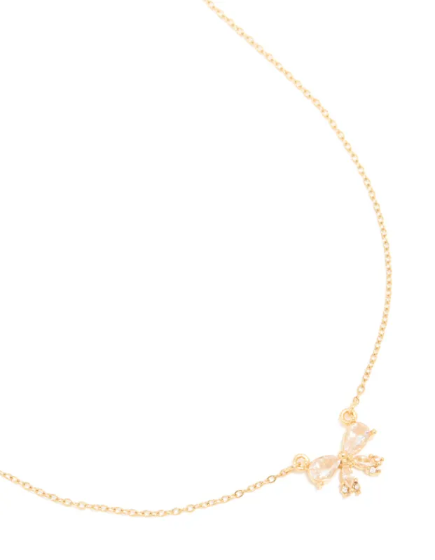 Waterproof Gold Plated Stainless Steel Cubic Zirconia Bow Pendant Necklace sold by lovisa