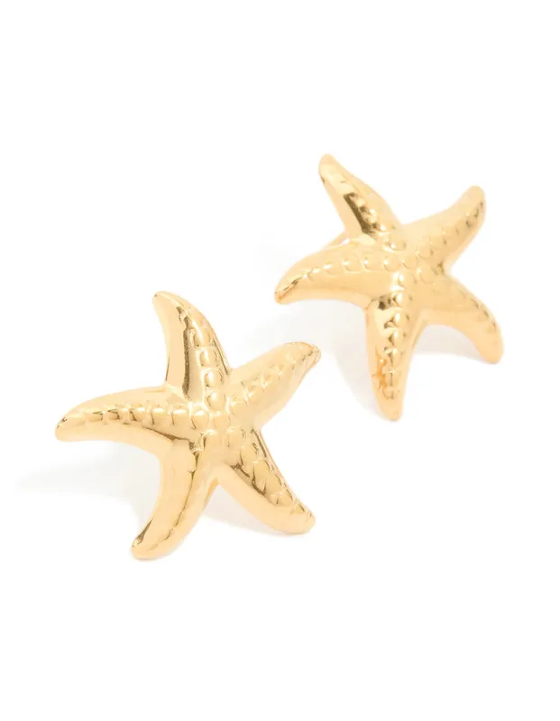 Waterproof Gold Plated Stainless Steel Dancing Starfish Stud Earrings sold by lovisa