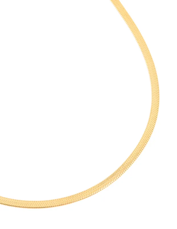 Waterproof Gold Plated Stainless Steel Fine Flat Snake Chain Necklace sold by lovisa