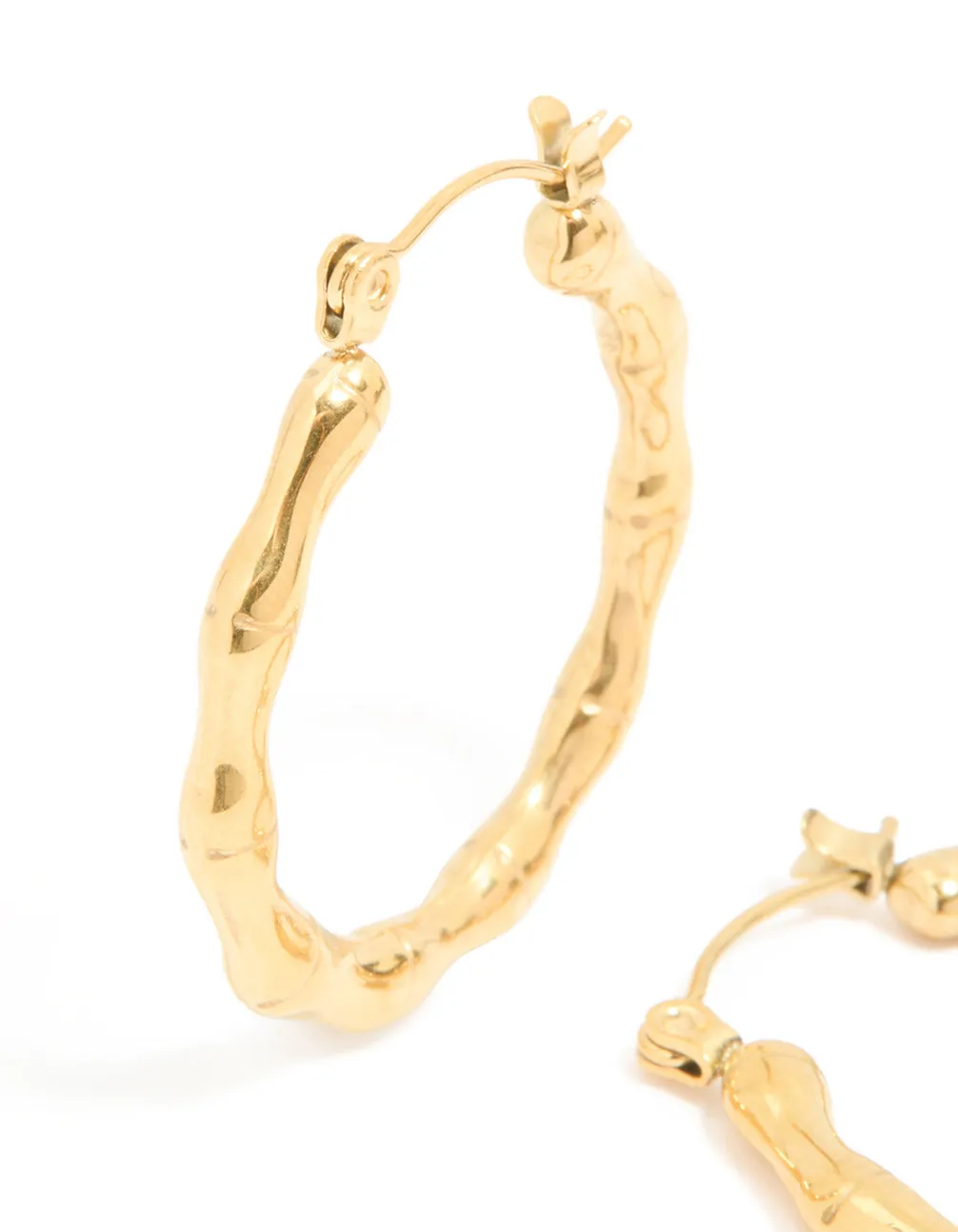Waterproof Gold Plated Stainless Steel Thin Bamboo 30mm Hoop Earrings sold by lovisa product image thumbnail 2