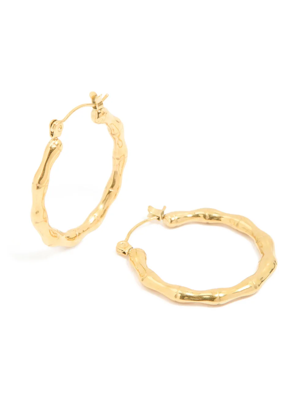 Waterproof Gold Plated Stainless Steel Thin Bamboo 30mm Hoop Earrings sold by lovisa