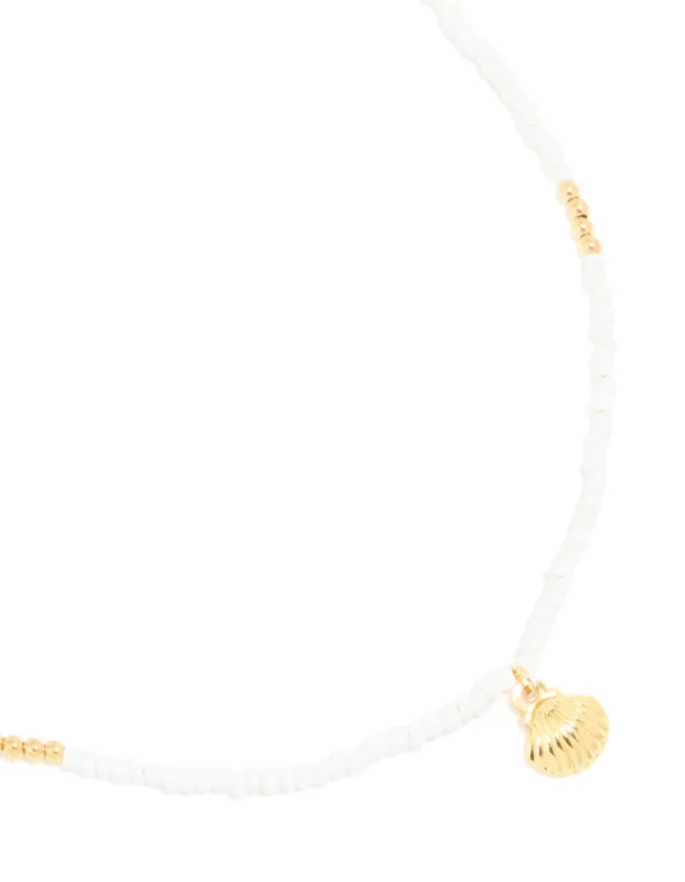 Waterproof Gold Plated Stainless Steel & White Beaded Shell Pendant Necklace sold by lovisa