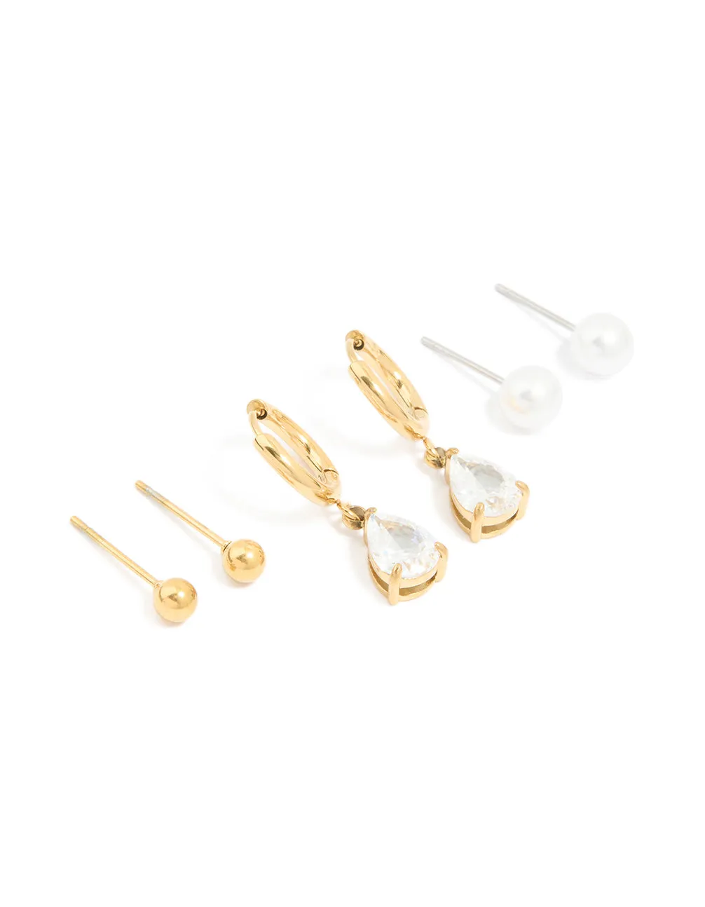 Waterproof Gold Plated Stainless Steel Cubic Zirconia & Pearl Ear Stacking Pack sold by lovisa