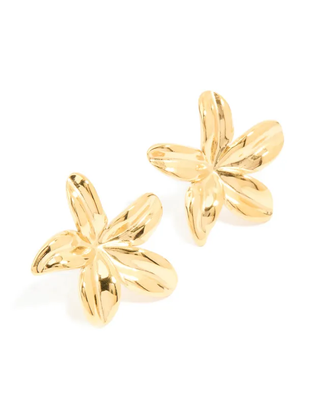 Waterproof Gold Plated Stainless Steel Frangipani Flower Stud Earrings sold by lovisa