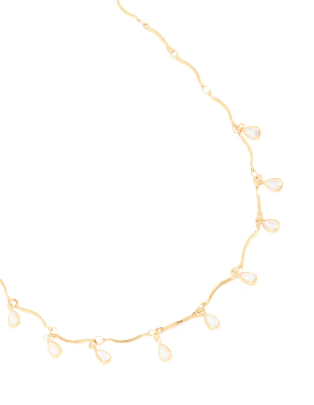 Waterproof Gold Plated Stainless Steel Cubic Zirconia Droplet Charms Necklace sold by lovisa