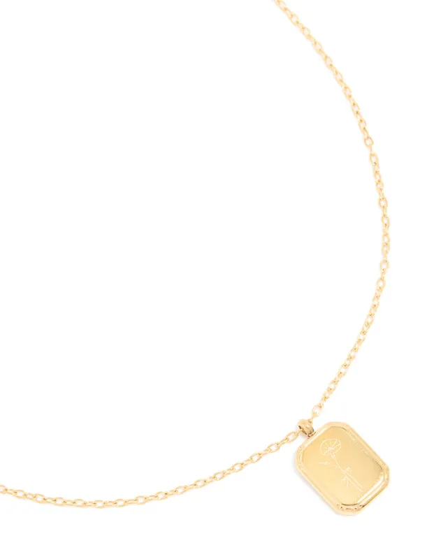 Waterproof Gold Plated Stainless Steel September Birth Flower Aster Necklace sold by lovisa