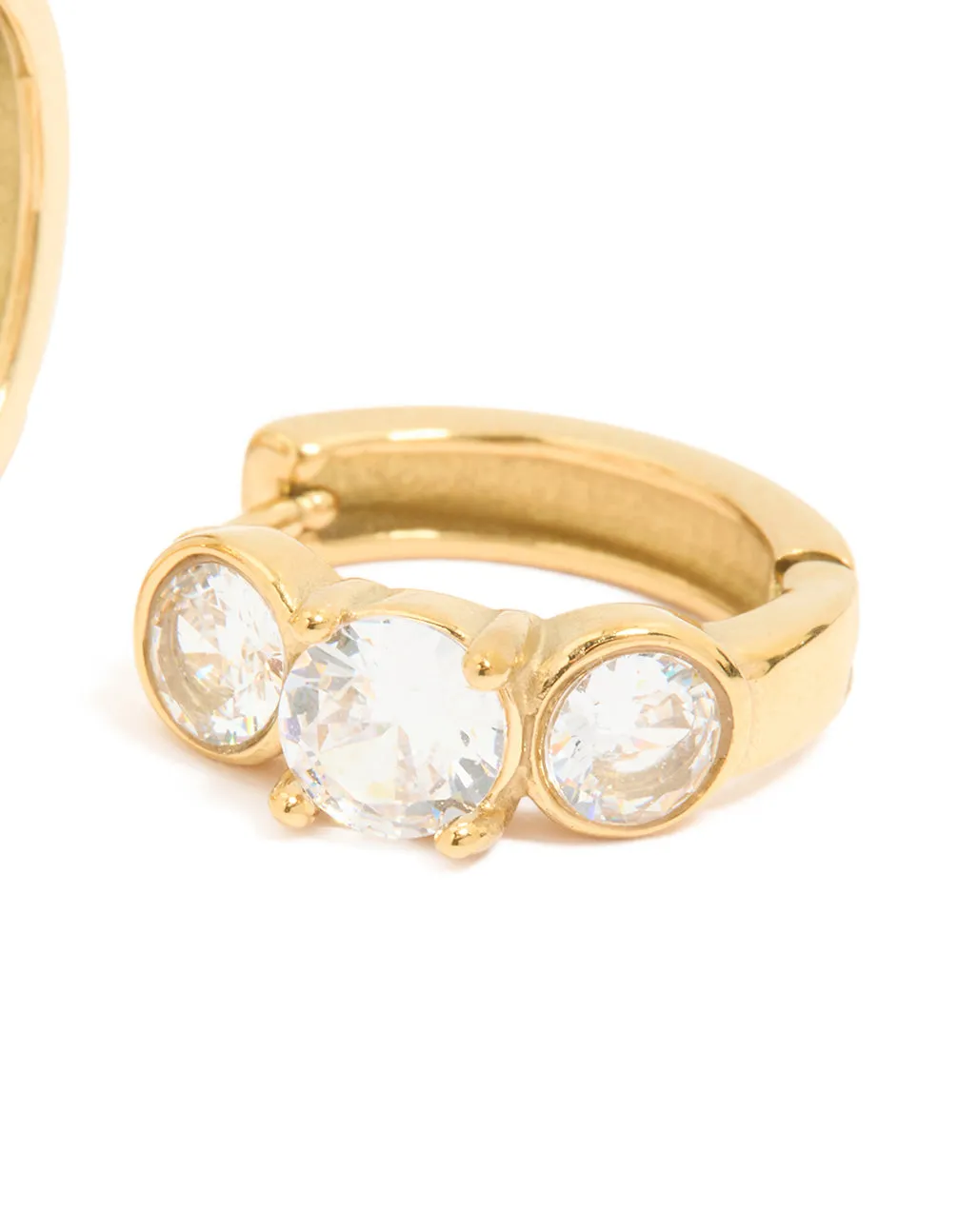 Waterproof Gold Plated Stainless Steel Cubic Zirconia Stone Set Huggie Earrings sold by lovisa product image thumbnail 3