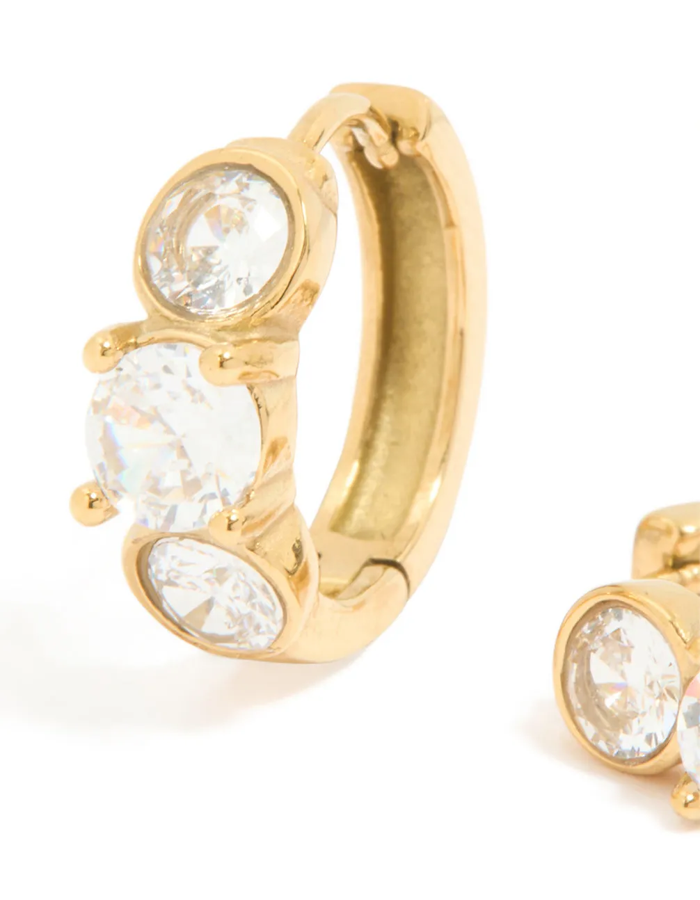 Waterproof Gold Plated Stainless Steel Cubic Zirconia Stone Set Huggie Earrings sold by lovisa product image thumbnail 2