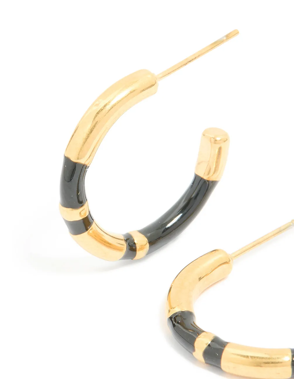 Waterproof Gold Plated Stainless Steel Small Black Enamel Stripe Hoop Earrings sold by lovisa product image thumbnail 2