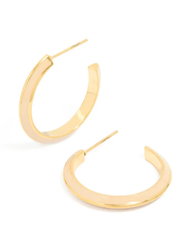 Waterproof Gold Plated Stainless Steel Neutral Toned Enamel Hoop Earrings sold by lovisa
