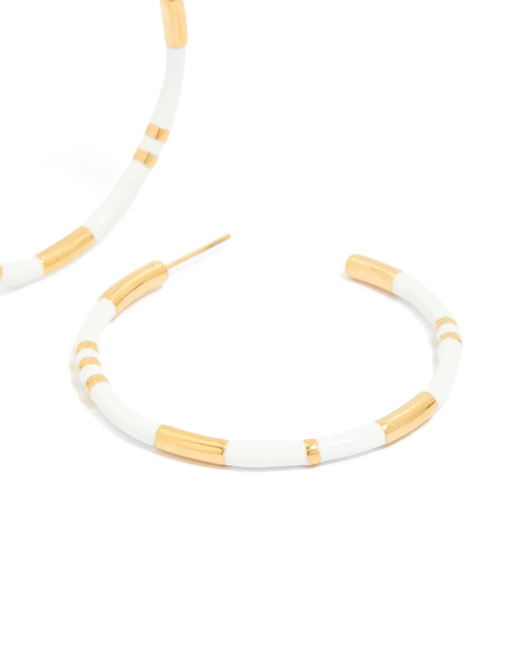 Waterproof Gold Plated Stainless Steel White Enamel Hoop Earrings sold by lovisa product image thumbnail 3