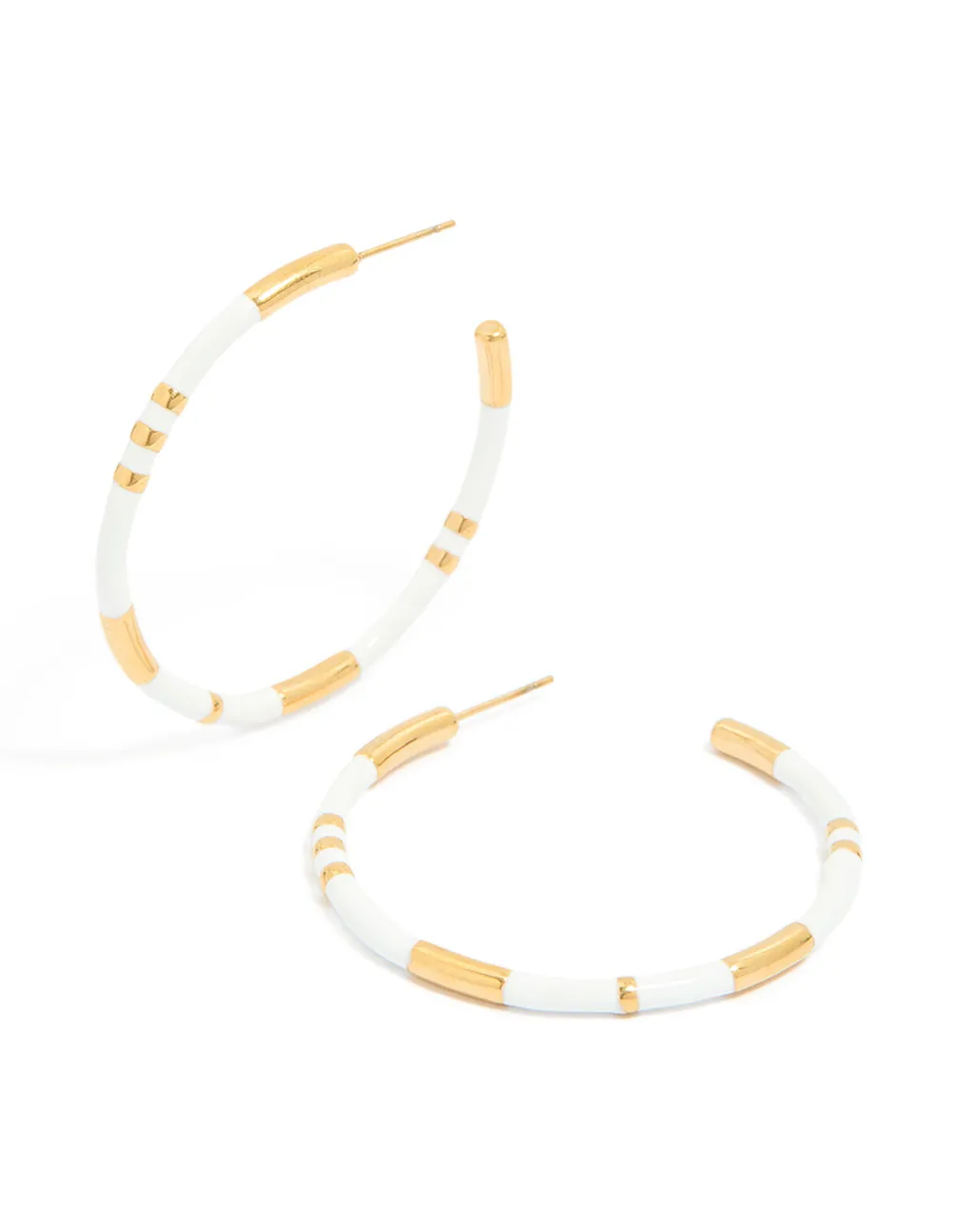 Waterproof Gold Plated Stainless Steel White Enamel Hoop Earrings sold by lovisa