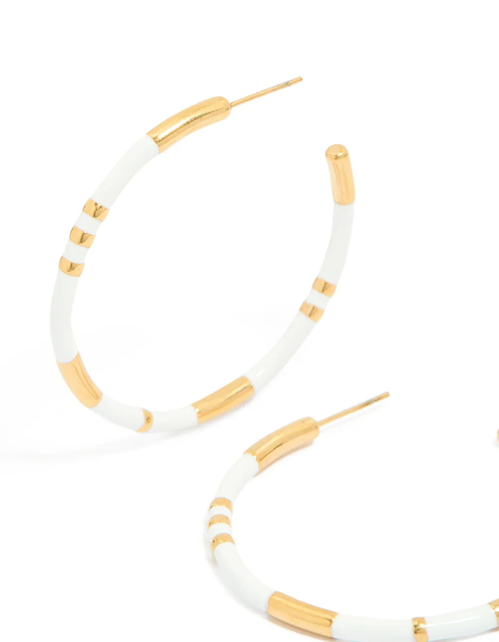 Waterproof Gold Plated Stainless Steel White Enamel Hoop Earrings sold by lovisa product image thumbnail 2